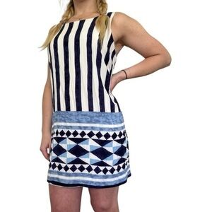 Lulus retro crinkle sleeveless striped detailed mini dress Junior/Young LadiesXL
